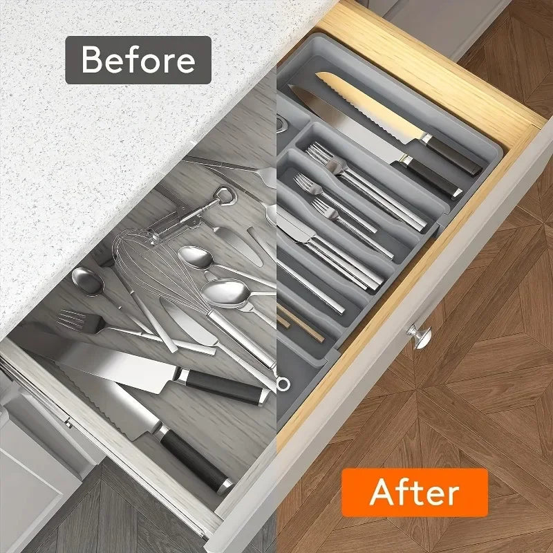 Adjustable Cutlery Drawer Organiser – Expandable Kitchen Utensil Tray