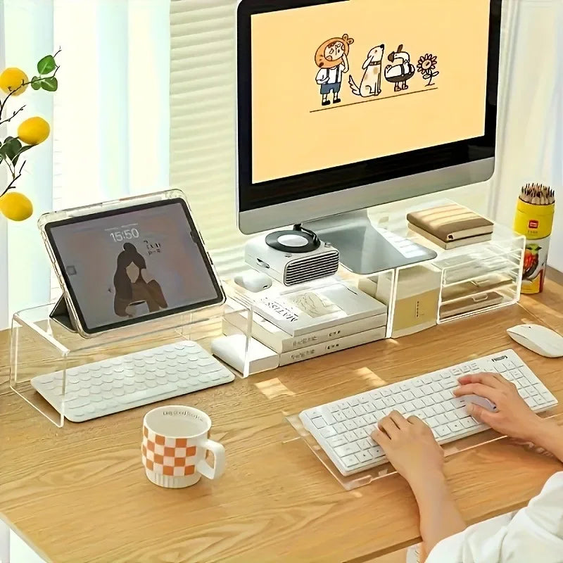 Acrylic Keyboard & Mini PC Stand – Compact 15° Desktop Riser