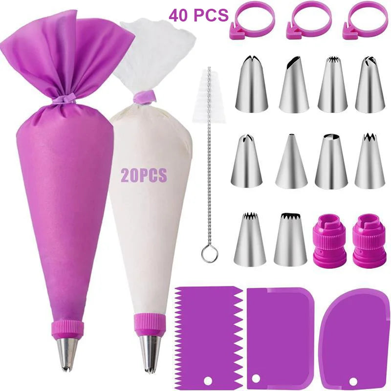 Reusable Silicone Piping Bags & Stainless Steel Nozzle Set – Cake Decorating Kit