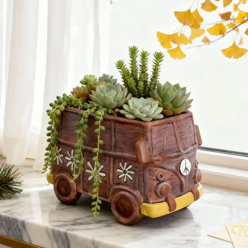 Vintage Bus Planter – Decorative Car Flower Pot for Succulents & Small Plants