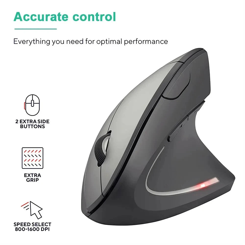 Ergonomic Vertical Wireless Mouse – 2.4GHz 6-Button Adjustable DPI