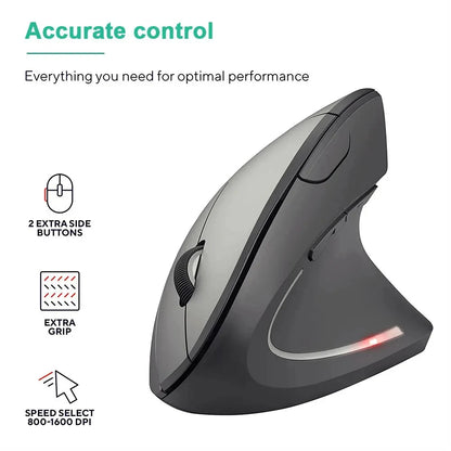 Ergonomic Vertical Wireless Mouse – 2.4GHz 6-Button Adjustable DPI