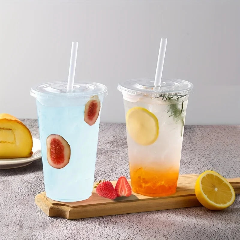 50-Pack Disposable Cold Drink Cups with Lids – Iced Coffee & Smoothie Cups