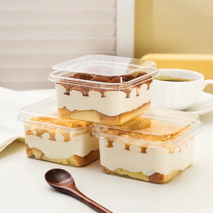 10-Pack Square Dessert Boxes with Clear Lids – Eco-Friendly Cake, Mousse & Yogurt Packaging