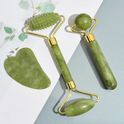 Natural Jade Roller & Gua Sha Set – Facial, Neck & Body Massage Beauty Tools