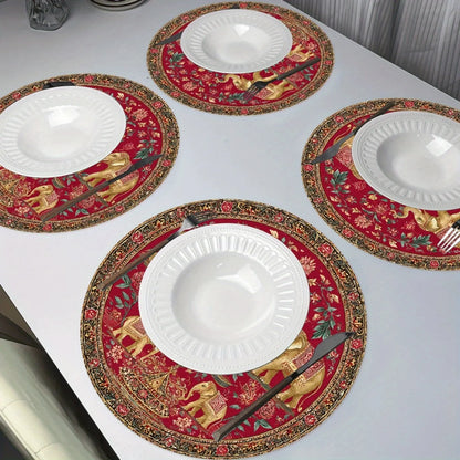 4-Piece Golden Elephant Placemats – Indian-Inspired Dining Table Mats