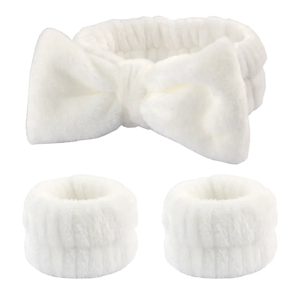 3-Piece Spa Headband & Wristband Set – Soft Absorbent Face Washing & Skincare Accessories