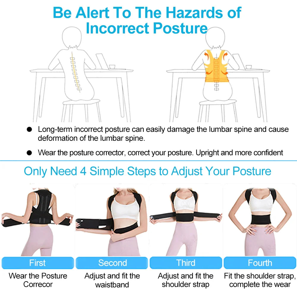 Adjustable Back Posture Corrector Brace – Upper & Lower Back Support for Everyday Posture