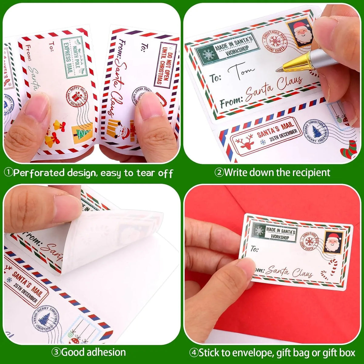 200PCS Christmas Gift Tag Stickers – From Santa Self-Adhesive Present Labels