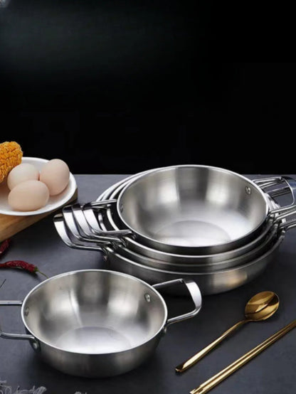 Stainless Steel Paella Pan with Double Handles – Shallow Seafood & Rice Serving Pan (18–26cm)