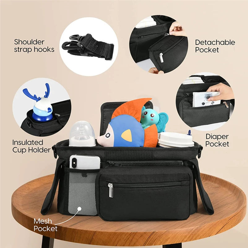 Universal Stroller Organiser Bag – Insulated Cup Holders & Storage