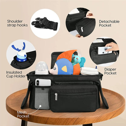 Universal Stroller Organiser Bag – Insulated Cup Holders & Storage