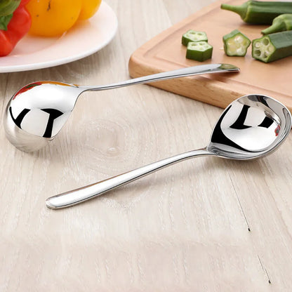 Korean Stainless Steel Soup Spoon – Long Handle Deep Bowl Spoon for Hot Pot & Noodles