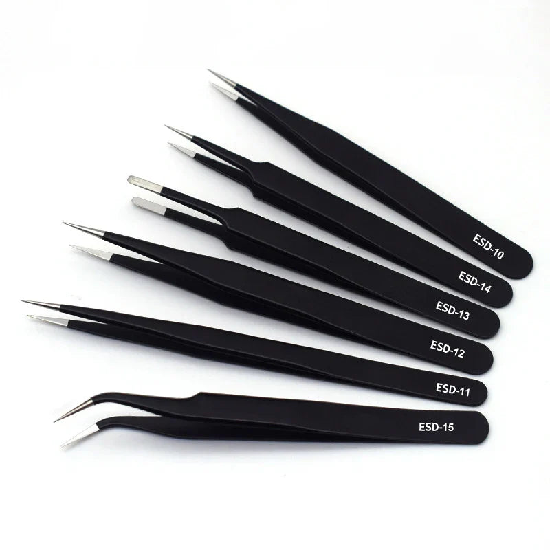 Anti-Static ESD Stainless Steel Curved Tweezers (6 different types available)