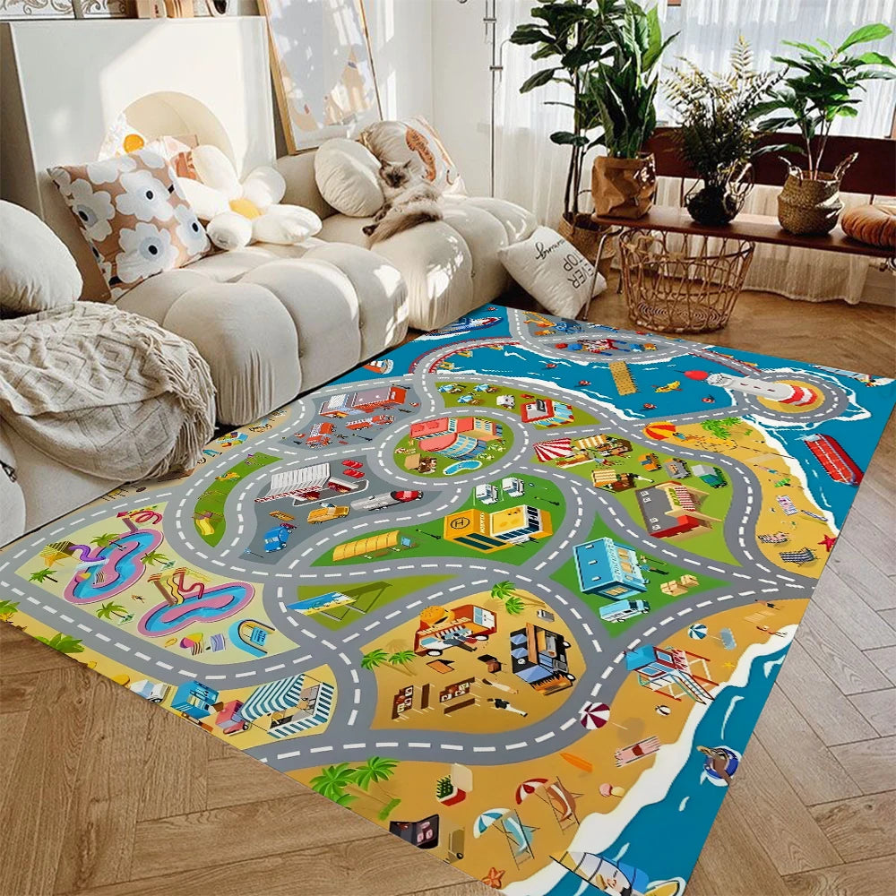 Kids City Traffic Car Play Mat – Non-Slip Road & Highway Playroom Rug