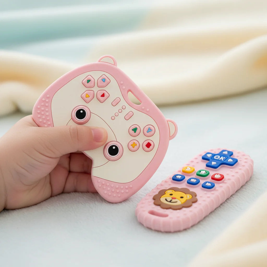 2-Piece Silicone Baby Teether Set – Bear Game Controller & Lion Remote