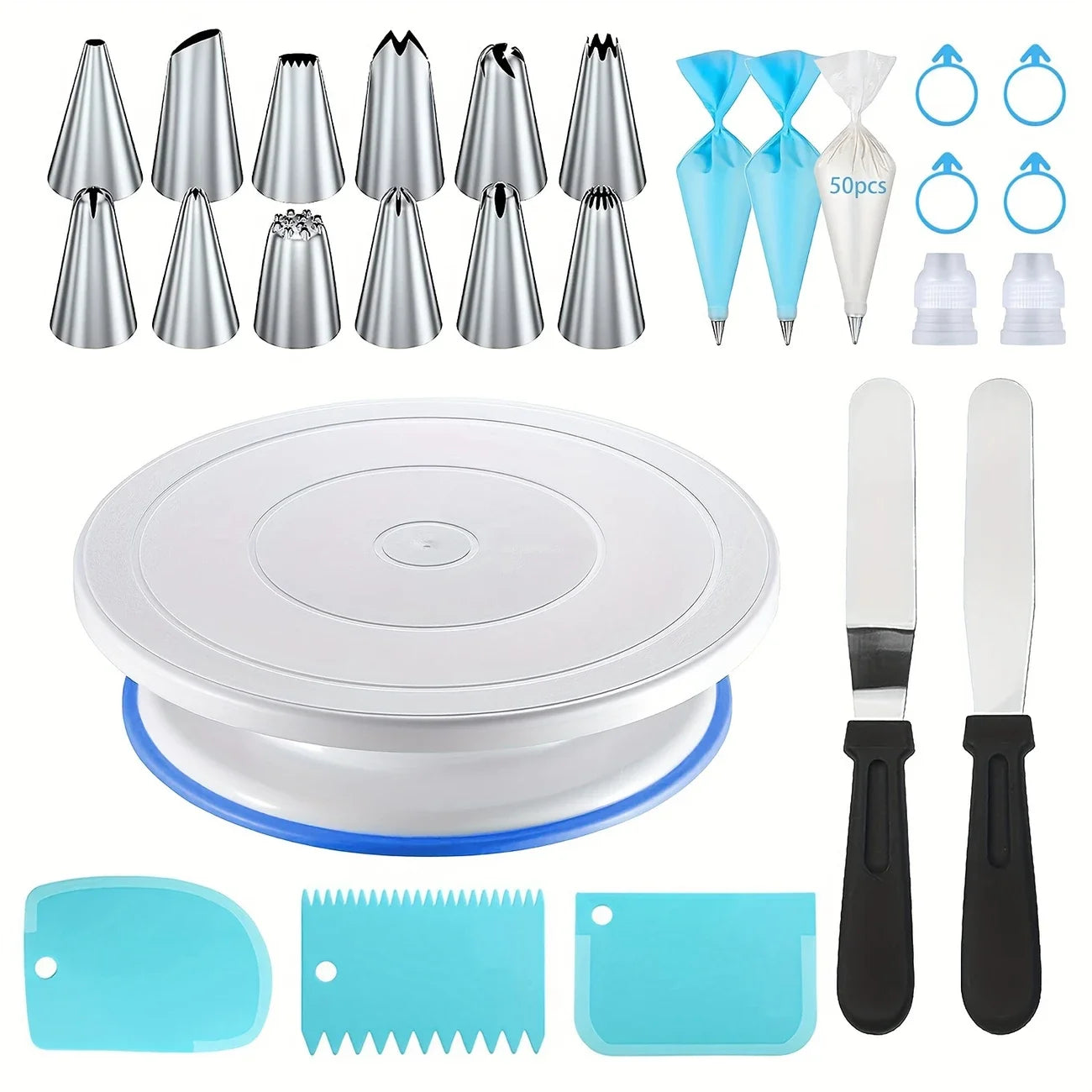 76-Piece Cake Decorating Kit – Cake Turntable, Piping Bags & Icing Tools Set
