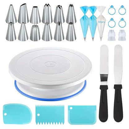 76-Piece Cake Decorating Kit – Cake Turntable, Piping Bags & Icing Tools Set