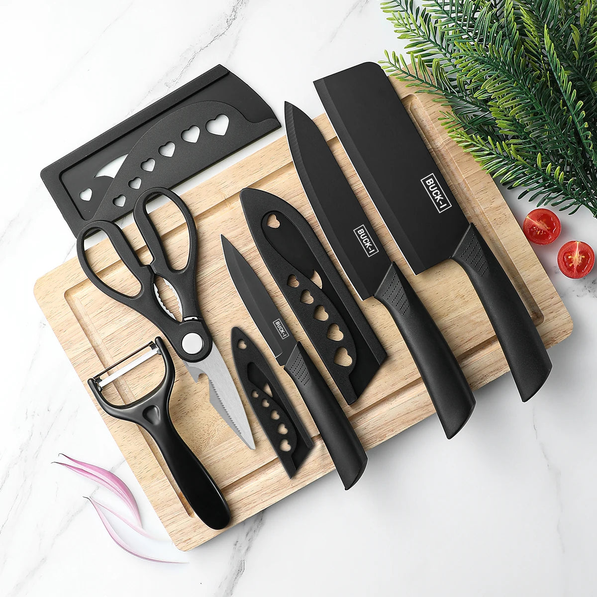 Stainless Steel Kitchen Knife Set (3/5pcs) – Sharp Black Blade Cooking Knives
