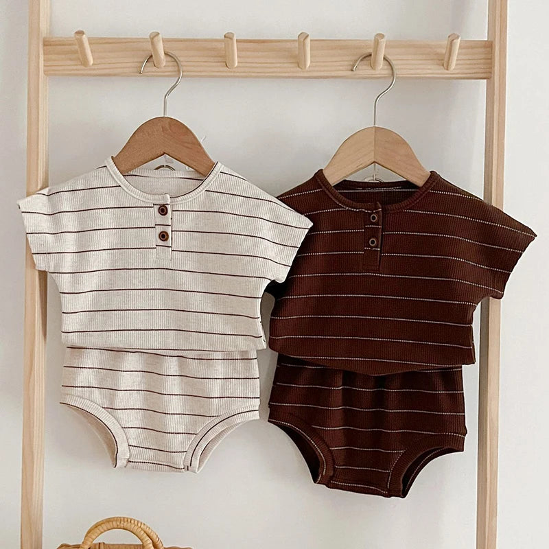 Baby Summer Outfit Set – Striped T-Shirt & Bloomer Shorts 2-Piece Set