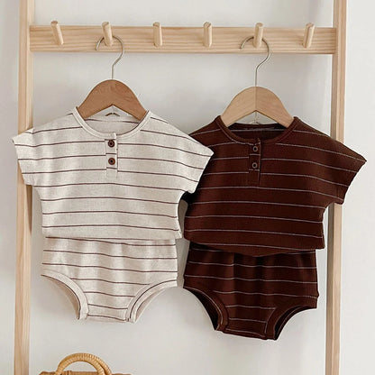 Baby Summer Outfit Set – Striped T-Shirt & Bloomer Shorts 2-Piece Set