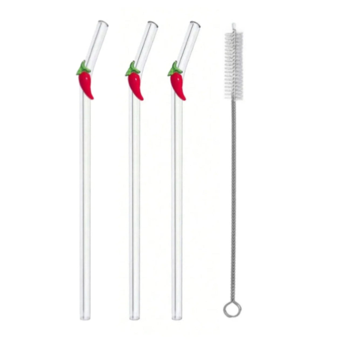 Chilli Pepper Glass Drinking Straws – Reusable Bent Straws for Cocktails, Juice & Iced Coffee