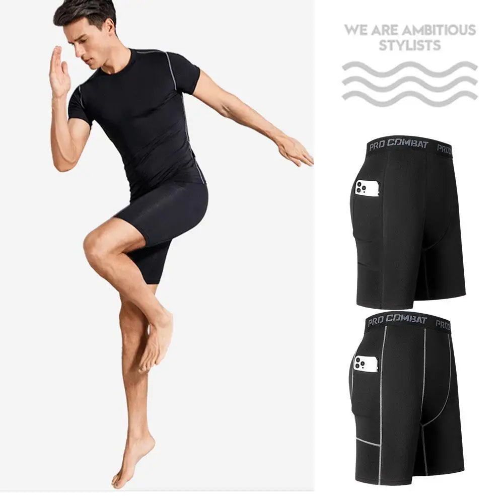 Men's Compression Shorts with Pockets – Quick-Dry Base Layer for Running, Gym & Sports
