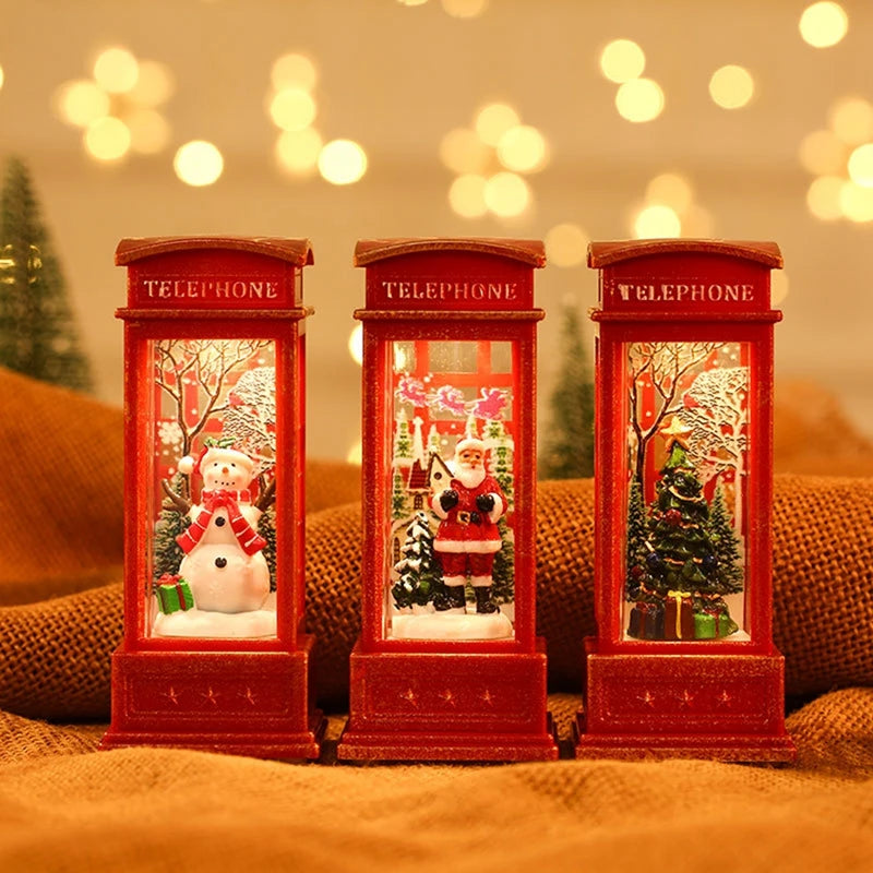 Light-Up Christmas Telephone Booth Decoration – Santa Claus & Snowman Festive Ornament