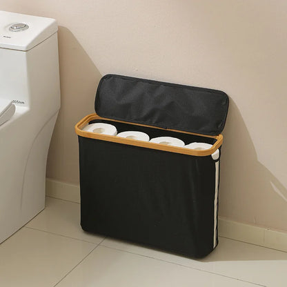 Toilet Paper Storage Basket – Fabric Bathroom Organiser with Lid & Window