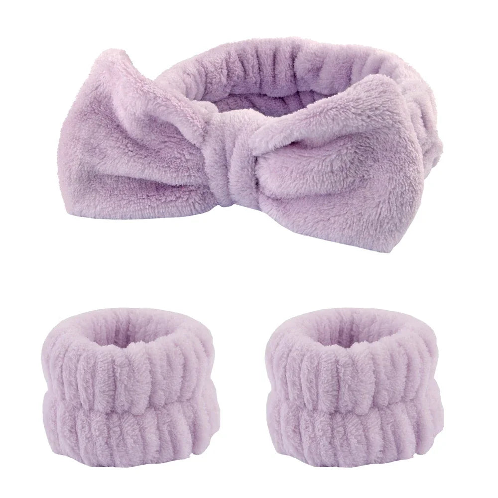 3-Piece Spa Headband & Wristband Set – Soft Absorbent Face Washing & Skincare Accessories