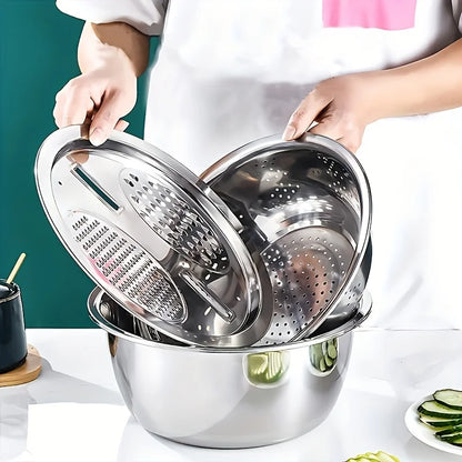 3-Piece Stainless Steel Mixing Bowl, Colander & Vegetable Slicer Set