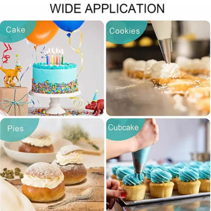 Reusable Silicone Piping Bags & Stainless Steel Nozzle Set – Cake Decorating Kit