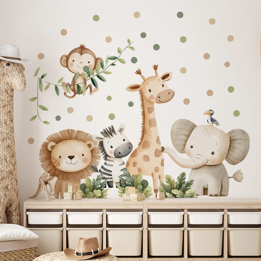 Cartoon Jungle Animal Wall Stickers – Removable Nursery & Kids Room Wall Decals