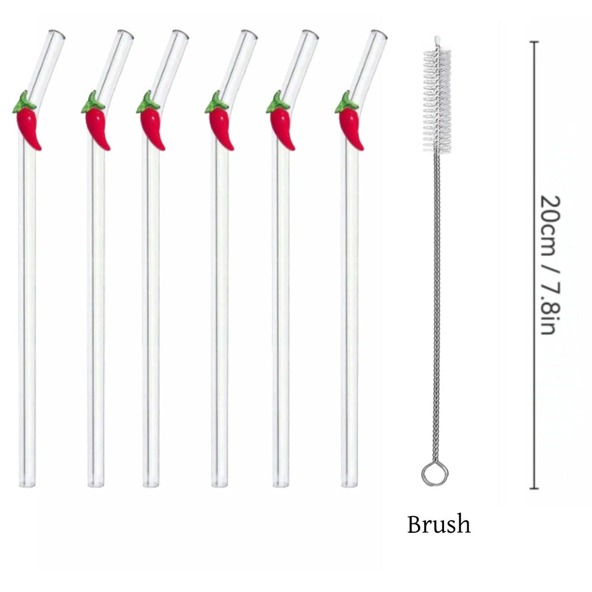 Chilli Pepper Glass Drinking Straws – Reusable Bent Straws for Cocktails, Juice & Iced Coffee