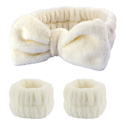 3-Piece Spa Headband & Wristband Set – Soft Absorbent Face Washing & Skincare Accessories
