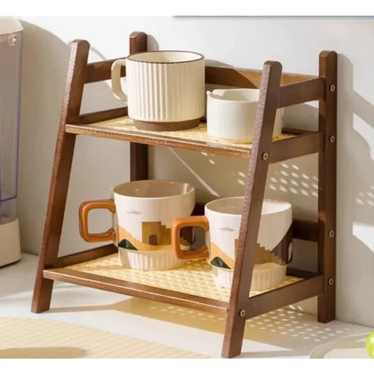 2-Tier Bamboo Countertop Storage Rack – Kitchen, Bathroom & Desk Organiser Shelf