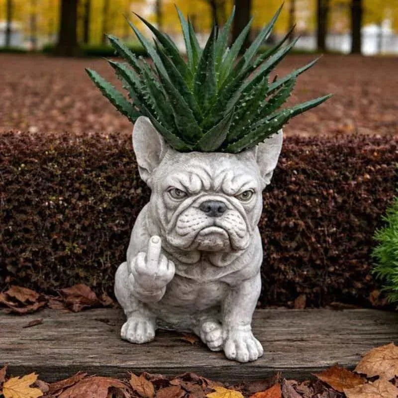 3-Piece Grumpy French Bulldog Planter Set – Quirky Resin Succulent Pots