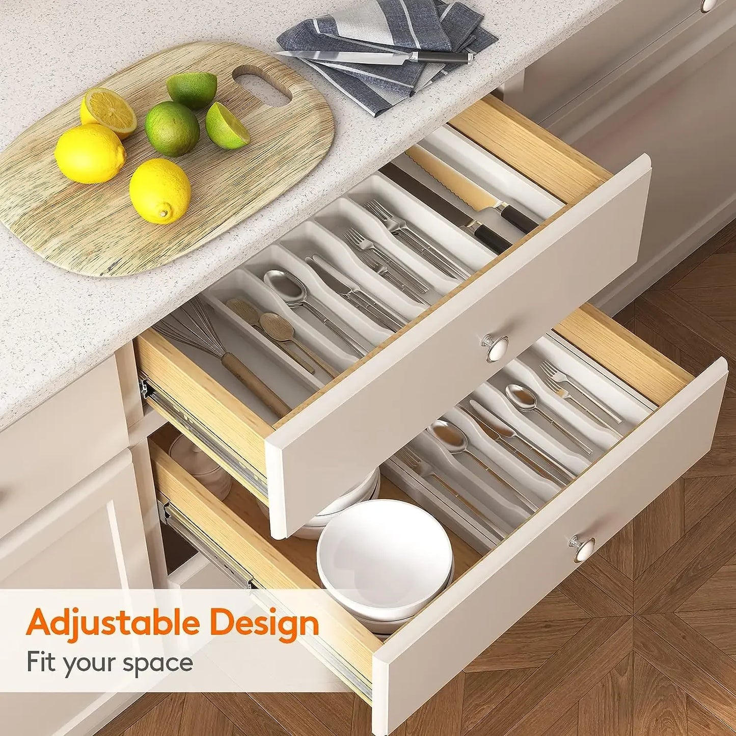Adjustable Cutlery Drawer Organiser – Expandable Kitchen Utensil Tray