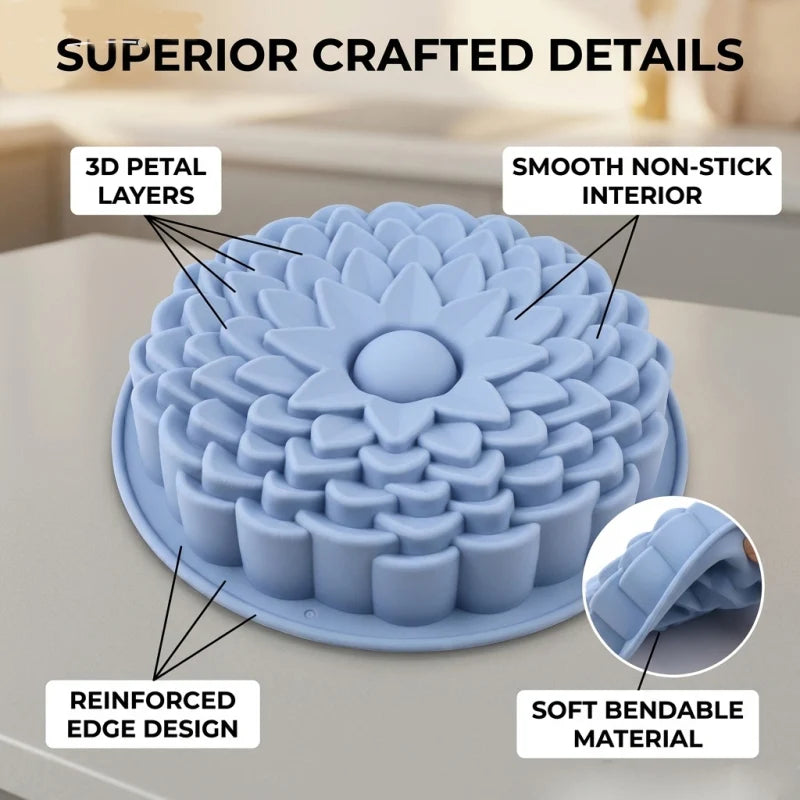 Silicone Sunflower Cake Mould – Round Fluted Baking Pan