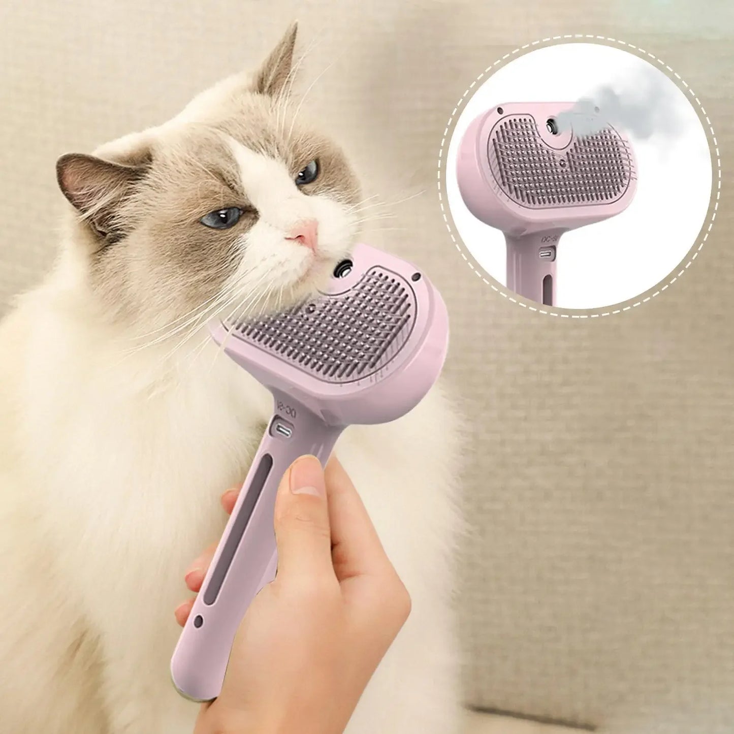 Electric Steam Pet Brush – 3-in-1 Grooming Tool for Dogs & Cats