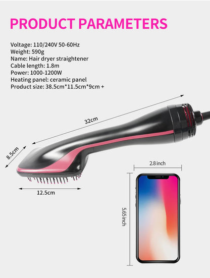 3-in-1 Hot Air Hair Dryer Brush – Ionic Blow Dryer, Straightener & Styling Comb