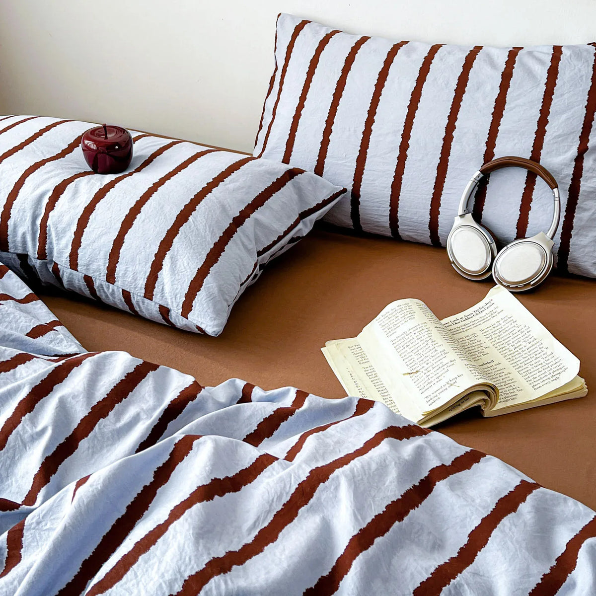 Striped Cotton Duvet Cover Set – 3-Piece Soft Washed Bedding Set with Pillowcases