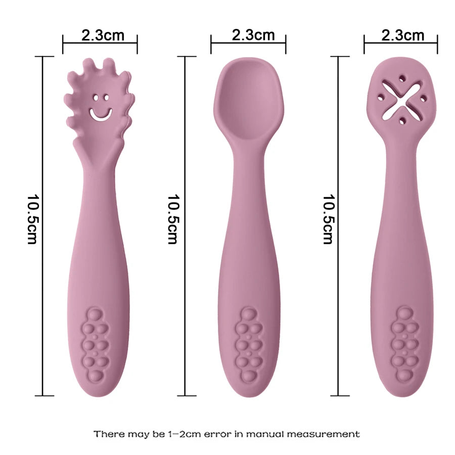 3-Piece Silicone Baby Learning Spoon Set – Self-Feeding & Weaning Utensils