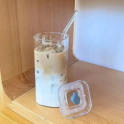 400ml Glass Tumbler with Lid & Straw – Coffee & Juice Cup