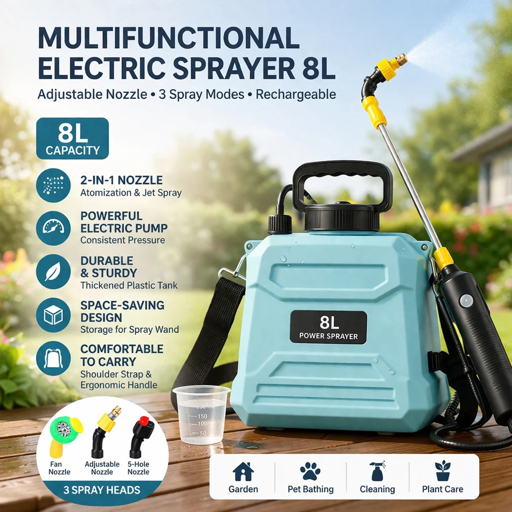 Rechargeable Electric Garden Sprayer – 5L/8L Portable Pressure Spray Tank