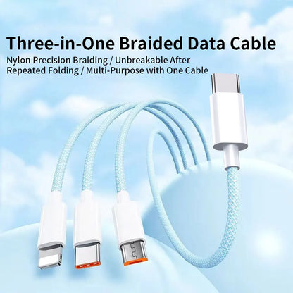 3-in-1 Fast Charging Cable – USB-A to USB-C, Lightning & Micro USB (Up to 100W)