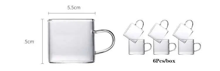 6-Piece Heat-Resistant Glass Tea Cup Set – 100ml Thickened Espresso & Coffee Cups