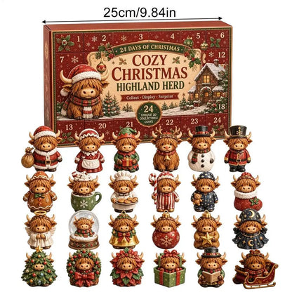 Christmas Advent Calendar – 24-Piece Highland Cow Acrylic Ornaments & Christmas Countdown Decorations