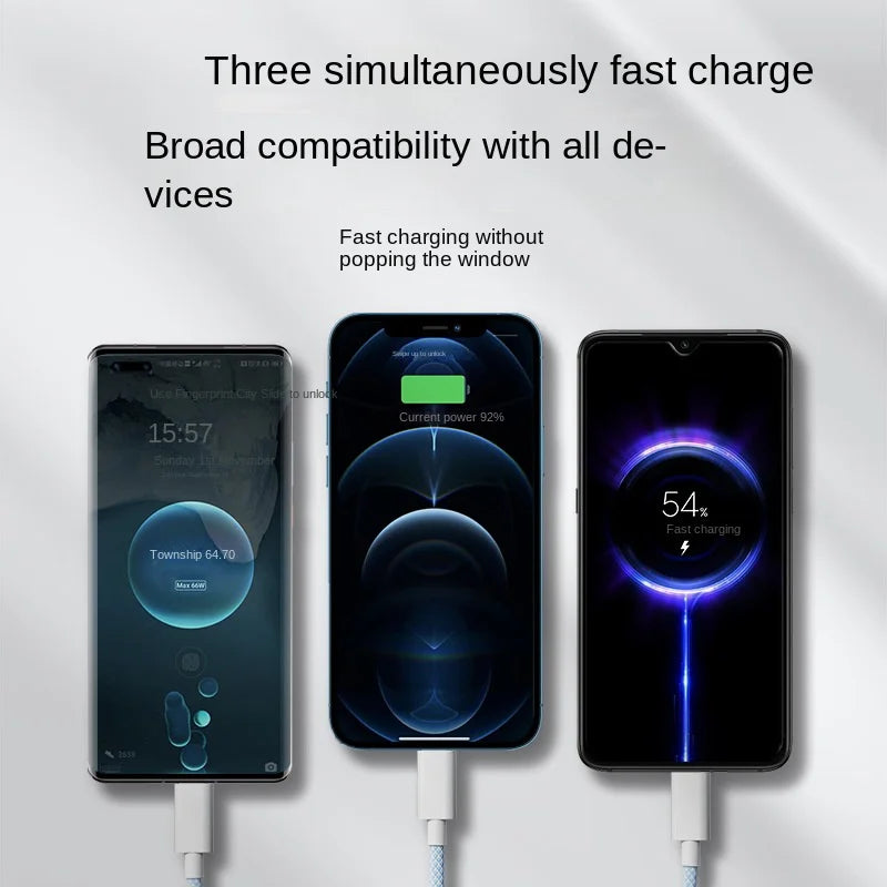 3-in-1 Fast Charging Cable – USB-A to USB-C, Lightning & Micro USB (Up to 100W)