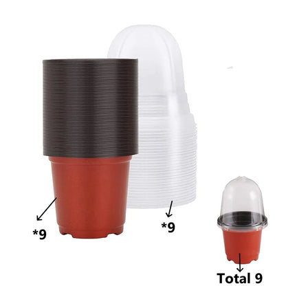 18-Piece Mini Seedling Pot Set with Humidity Domes – 9 Pots & 9 Clear Covers